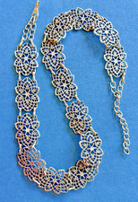 Vintage Old Silver Tone Filigree Book Link Chain Belt Oxidized 36   60  s-70  s