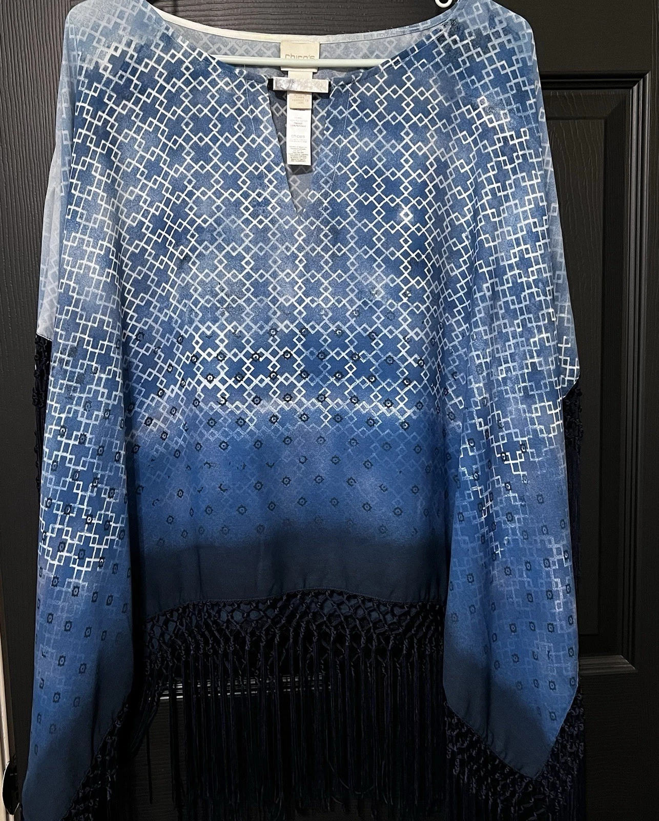 Chicos Blue Tasseled Lightweight Poncho Top/blouse One Size Fits All