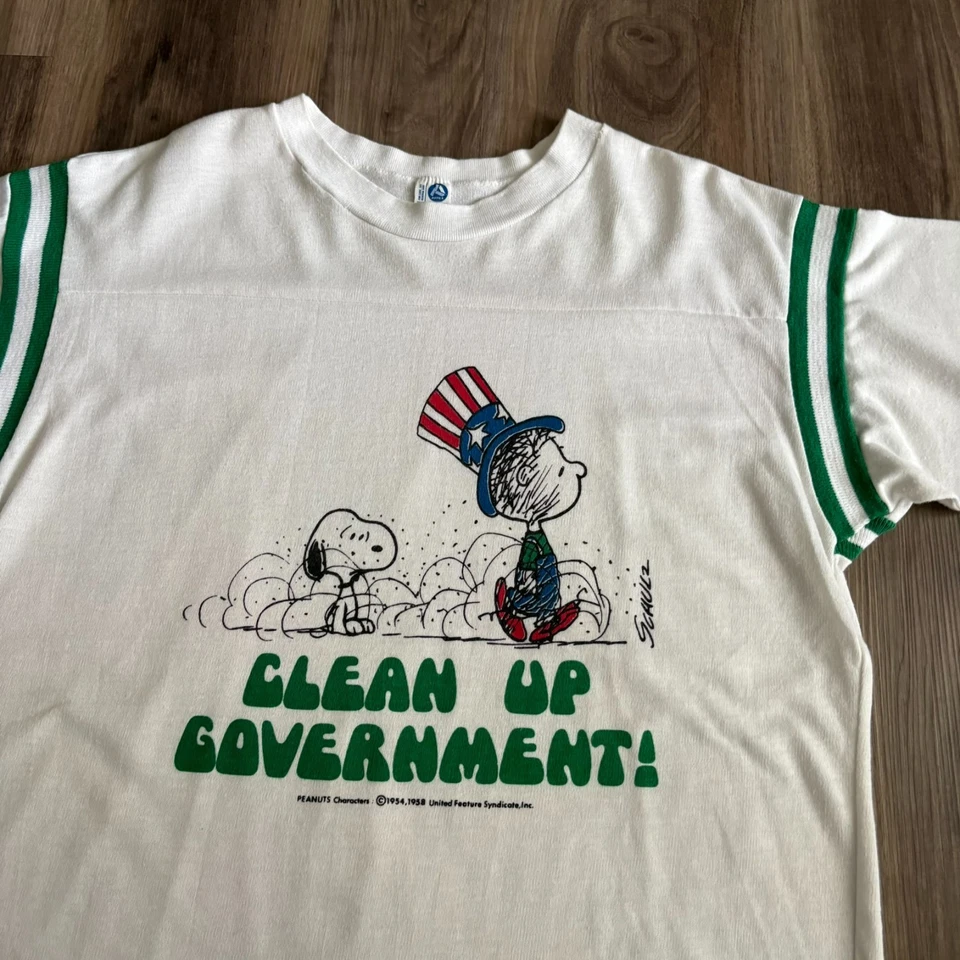 Винтажная футболка Snoopy Peanuts Clean Up Government размер L/XL 1970-е Artex РЕДКАЯ - Изображение 3 из 4