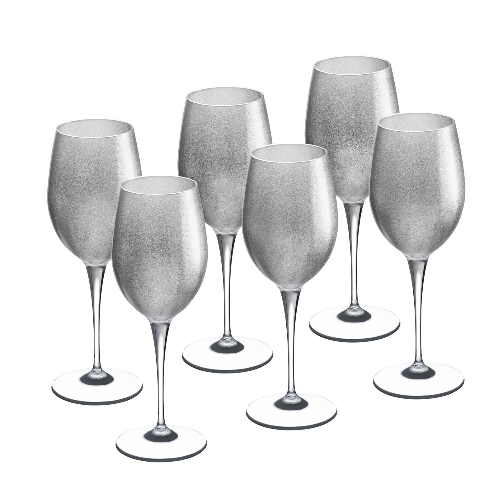 Majestic Gifts 6-Piece Silver Glass Wine Goblet Set with Clear Stem