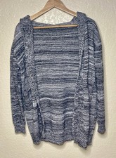 Hooded Cardigan Open Front Womens Medium Grey / Black Pockets Heavyweight Warm