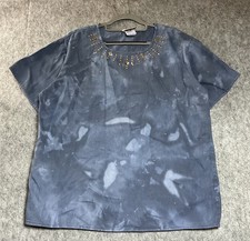 Vintage Shirt Womens XL Blue Studded Upcycled Hand Dye Artsy Cottage Boho Top