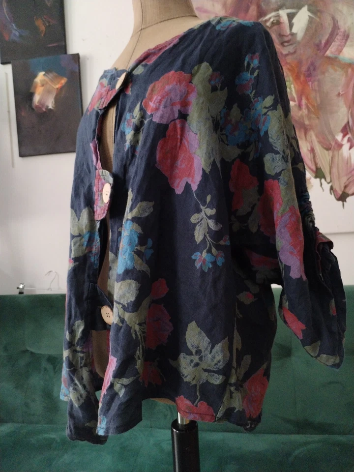 Oversized Boho 100% Leinen Extravagante Damen Bluse Luca Vanucci Italy XL/42 Neu - Bild 3 von 4