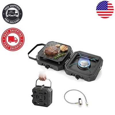 Compact 16,000 BTU Foldable Camping Stove with Piezo Ignition & Cast Iron Grates