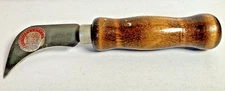 Vintage Ennis Leather / Linoleum / Carpet Knife Curved Blade Wood Handle USA Exc