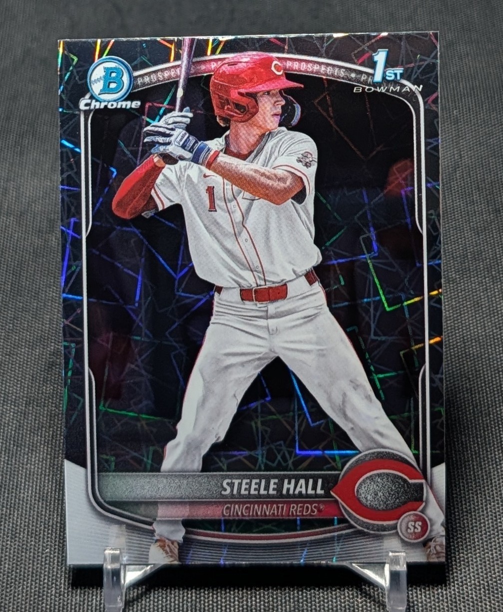 Steele Hall 1st Chrome Laser Refractor Rookie 2025 Bowman Draft Card BDC-20 Reds