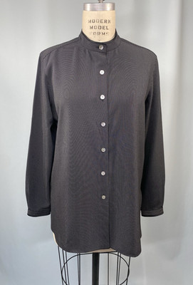 Vintage Blouse Top SIZE MEDIUM black stripe high collar BETU 80s 90s