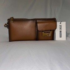 Steve Madden Brown Mini Crossbody Clutch Wristlet Faux Leather Gold Hardware NWT