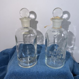 2 Vintage Wheaton Co. Apothecary Bottle Acid Sulfuric H2SO4 Drug Store. Nice.
