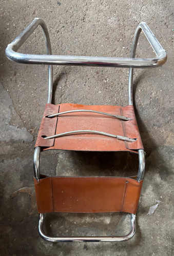 design tipo Knoll sedia usata cuoio/acciaio -difetti visibili- seconda metà '900 - Picture 3 of 5