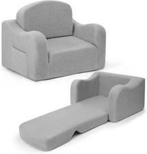 Comfy Toddler Chair  Kids, 2-in-1 Soft Couch Fold Out for Light Grey