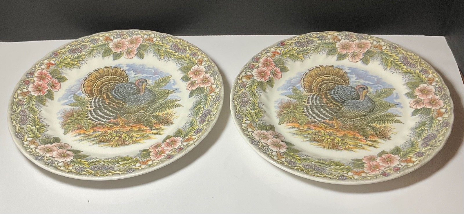 2x Churchill Myott Factory Thanksgiving 10” Turkey Dinner Plates-Holiday England