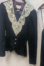 VTG Jessica McClintock Bridal Maxi Suit 12 Velvet Lace Beaded Victorian 2p Navy