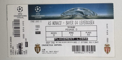 Kylian Mbappe Champions League UCL Debut Rookie Ticket 2016 Monaco v Leverkusen