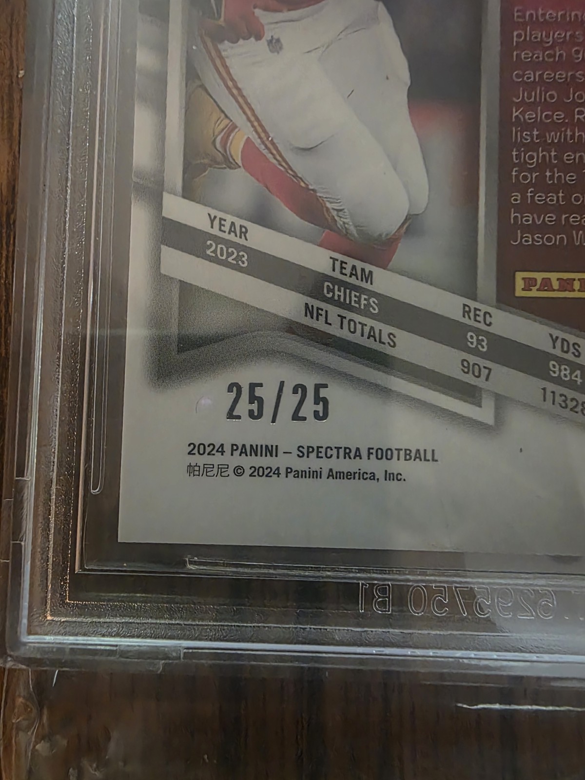 2024 Panini Spectra - Travis Kelce #54 Meta Prizm /25 BGS 9 Mint Chiefs Bookend view 3