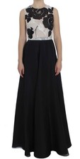Dolce & Gabbana Black White Floral Silk Sheath Gown Women's Dress