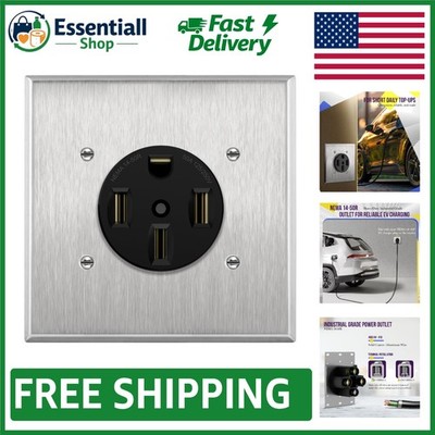 50 Amp NEMA 14-50R Thermoplastic Range Receptacle Outlet with Metal Wall Plate
