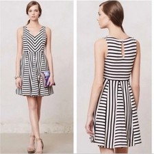 Anthropologie Saturday Sunday Mini Dress Small Black White Stripe V-Neck Stretch
