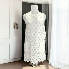 Zara White Lace Cotton Sleeveless Mini Sheath Dress With Pockets Women's Size S