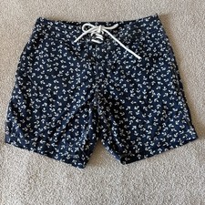J Crew Anchor Print Swim Trunks Board Dock Short Men 32 Nautical Ivy Prep 6.5  