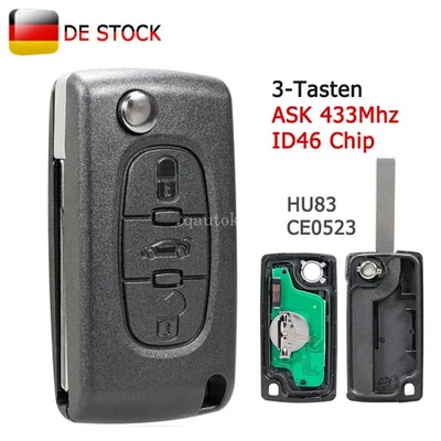 Klapp Funk Schlüssel CE0523 ASK für Peugeot 207 307 308 407 Citroen C4 C5 C6 C8