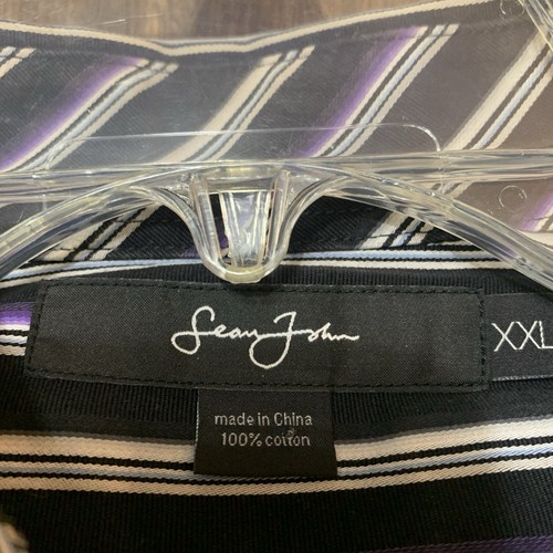 Camicia manica lunga Sean John 2XL nera e viola a righe con bottoni 100% cotone - Foto 8 di 9