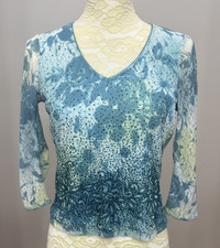 Vtg Rampage Y2K 2000s Top Large Blue Floral Sequin Lace V Neck Whimsigoth