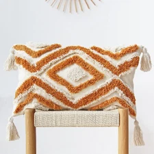 Boho Lumbar Throw Pillow Covers with Handmade Tassels Decorative Woven Tufted...