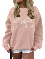 Women Bow Graphic Sweatshirts Oversized Pullover Sweatshirts Crewneck Pullove...