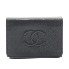 Chanel Leather Trifold Wallet Women Black One Size