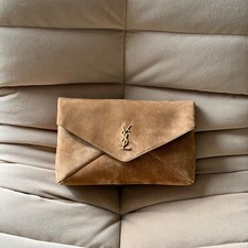 Saint Laurent YSL Cassandre Large Envelope Suede Clutch Pouch Bag