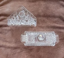 Rose Design Crystal Butter Dish w/lid & matching Napkin Holder EXCLLNT CONDITION