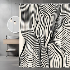 Stylish Black and White Shower Curtain with Modern Wave Design
