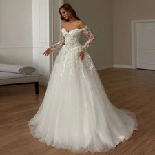 Exquisite Glitter Wedding Dress Customized V Neck Long Sleeves Sequined Applique