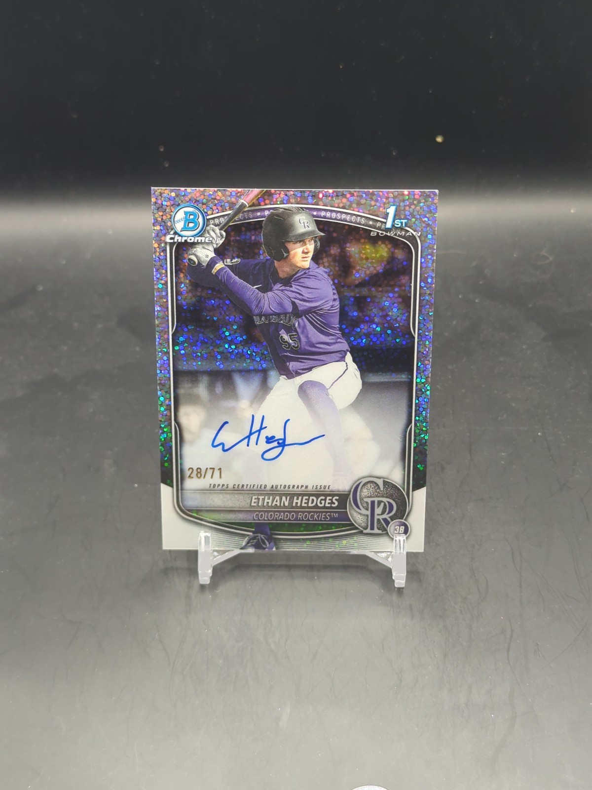 2025 Bowman Draft Ethan Hedges Chrome Auto Sparkle Refractor 1st #/71 Rockies