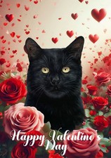 Black Shorthair Cat Happy Valentine's Day Flag
