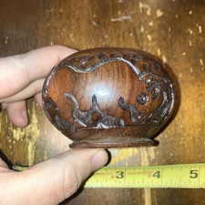 African Trinket Bowl Hand Carved Wooden Rhinoceros Giraffe Jungle 3