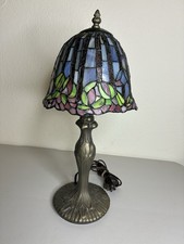 Vintage Tiffany Style Flowering Lotus Stained Glass Metal Base Table Lamp 20  