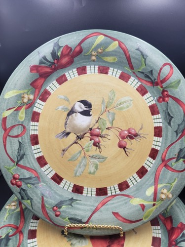 Six Lenox Winter Greetings Everyday Bird Dinner Plates Green Red 4 Varieties - Picture 4 of 8