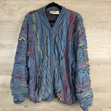 Vtg Coogi Blues Autstralia Womans Fully Lined Cardigan 3D Knit Zip Jacket Blue L