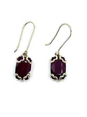 10k Yellow Gold Lab Grown Rubies Drop Earrings