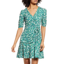 Vince Camuto Floral Print Ruched V-Neck  Dress   Sz  10  $148   *787 