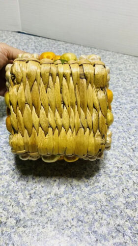 Set of 3 Nesting Raffia Floral Woven Casserole Baskets Lined Handled Square - Picture 9 of 19
