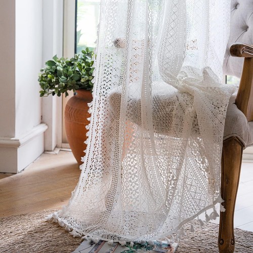 Elegant Semi-Sheer Bohemian Curtains - Cotton Tassel Drapes for Bedrooms, 59x84 - Picture 5 of 8