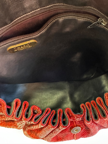 Vtg Sharif Purse Red Leather Snake Style Crossbody Shoulder Bag Snap Flap USA - Picture 13 of 21
