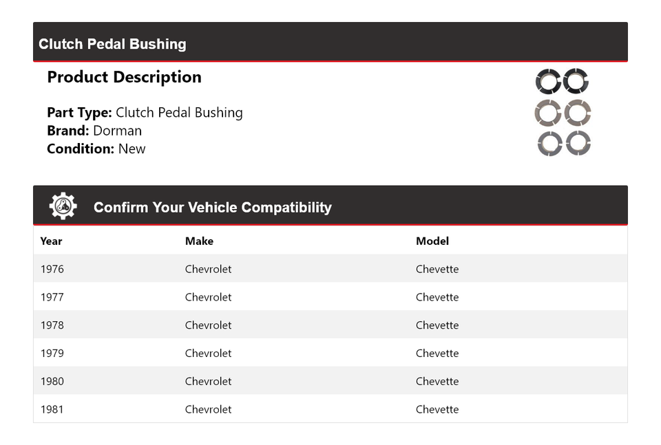 For 19761981 Chevrolet Chevette Dorman Clutch Pedal Bushing 1977 1978