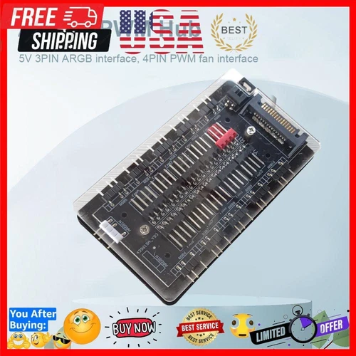 10-in-1 ARGB Cable Splitter Hub Space Saving ARGB PWM Hub for PC Case Chassis