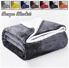 Large Sherpa Fleece Blanket 400 Gsm Super Soft Reversible Warm Sofa Bed Throws