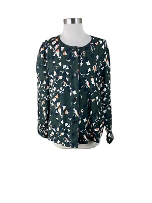 COS Green Print Blouse Size US 12 Capsule Wardrobe Pockets
