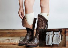 Women Winter Acrylic Leg Warmers Boot Toppers Cuffs Tan Creme
